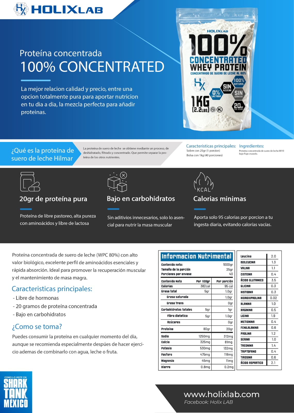 Proteína Concentrada 80% Holix 1 kg